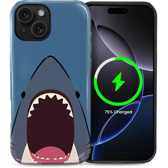 Magnetic Case for iPhone 15, Compatible with Magsafe PC Hard Shell Silicone Inner Bumper Anti-Scratch Full-Body Cover Shockproof Slim Design Funny Animal Shark