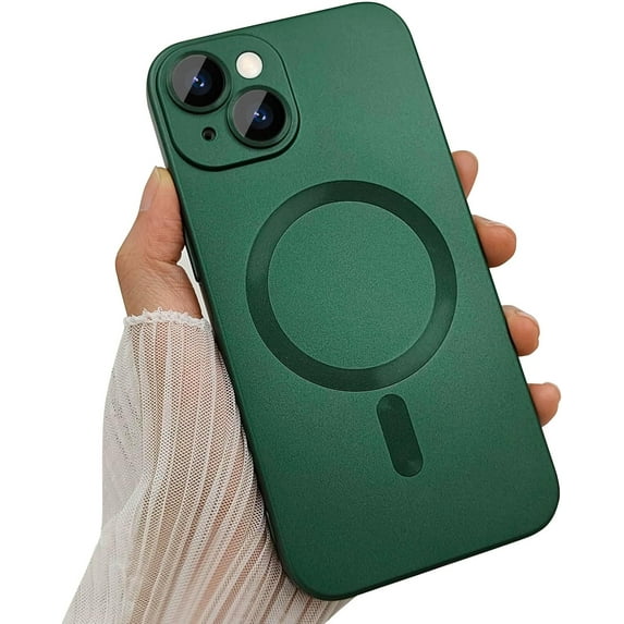 Magnetic Case for iPhone 15 Phone Case for Women Men, Cute Matte Luxury Soft Metallic Luster Design with Camera Lens Protector, Compatible with Magsafe Case for iPhone 15 6.1" -Green