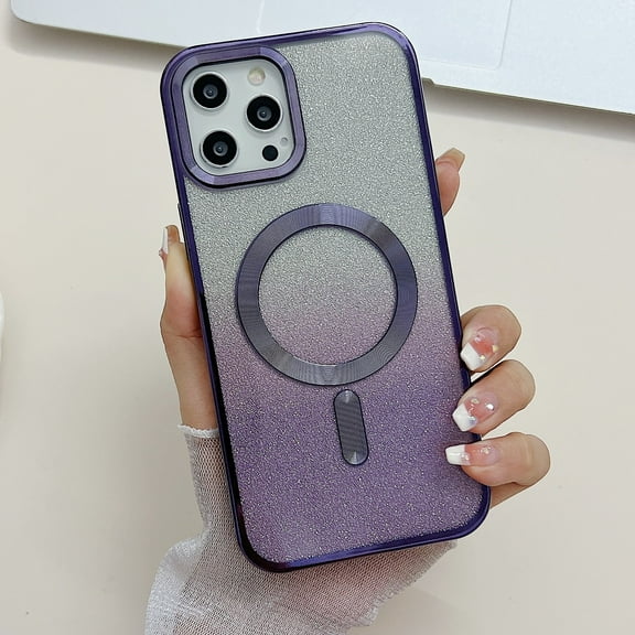 Magnetic Case for iPhone 15 Plus 6.7 inch with Gradient Glitter, [Compatible with MagSafe] Luxury Plating Cute Clear Bling Sparke Shockproof TPU Case for Women Girls, Darkpurple