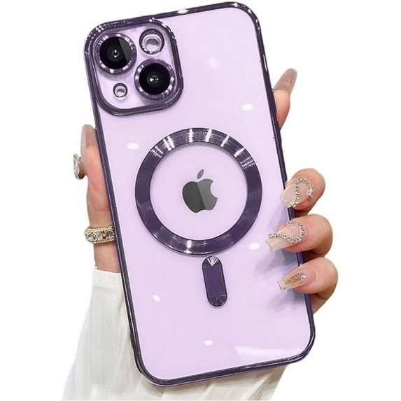 Magnetic Case for iPhone 15 Plus Case Clear Compatible with MagSafe Built-in Camera Lens Protector Soft Slim Shockproof Phone Case Cover for iPhone 15 Plus 6.7" - Purple