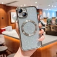 thumbnail image 1 of Magnetic Case for iPhone 15 Plus, [Compatible with MagSafe] Non-Yellowing Glitter Shining Paper Clear Case for Women Girls, Rugged Shockproof Protection Phone Cover for iPhone 15 Plus, Silver, 1 of 9