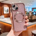 thumbnail image 1 of Magnetic Case for iPhone 15 Plus, [Compatible with MagSafe] Non-Yellowing Glitter Shining Paper Clear Case for Women Girls, Rugged Shockproof Protection Phone Cover for iPhone 15 Plus, Pink, 1 of 8