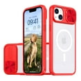thumbnail image 1 of Magnetic Case for iPhone 15 Plus, Crystal Clear Rugged PC Acrylic Hybrid Shockproof Case with Camera Lens Sliding Cover Support Wireless Charging Protective Case for iPhone 15 Plus, Red, 1 of 6