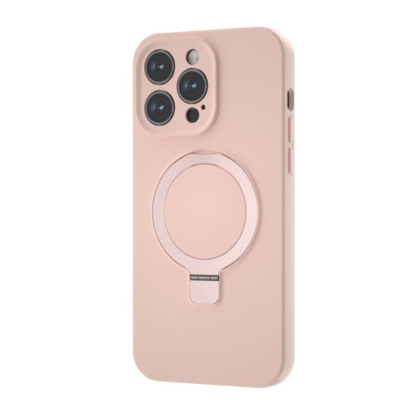 Magnetic Case for iPhone 15 Plus,Decase Soft Smooth Liquid Silicone Case Support Wireless Charging Shockproof Ring Kickstand Magnetic Car Mount Slim Phone Cover for iPhone 15 Plus- pink