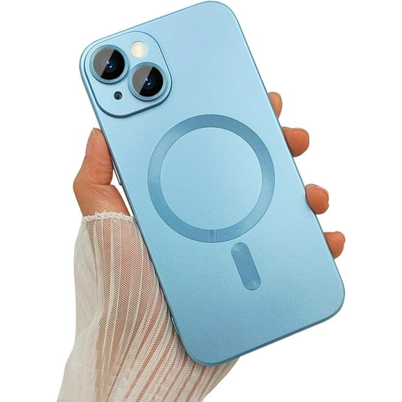 Magnetic Case for iPhone 15 Plus Phone Case for Women, Cute Matte Luxury Soft Metallic Luster Design with Camera Lens Protector, Compatible with Magsafe Case for iPhone 15 Plus 6.7"-Blue