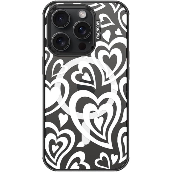 Magnetic Case for iPhone 15 Pro, 10ft Military-Grade Protection, Compatible with Magsafe, Shockproof Phone Case for iPhone 15 Pro - Twist Heart - Clear Black