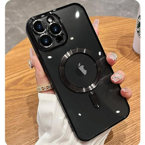 Magnetic Case for iPhone 15 Pro Case Clear Compatible with MagSafe Built-in Camera Lens Protector Soft Slim Shockproof Phone Case Cover for iPhone 15 Pro 6.1" - Black
