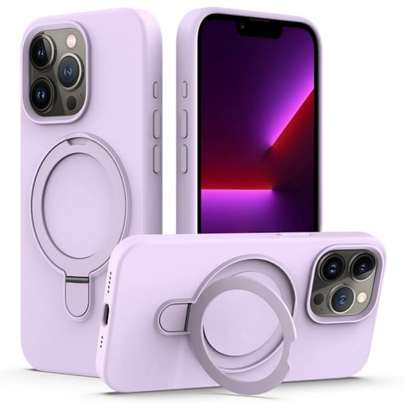 Magnetic Case for iPhone 15 Pro，Compatible with MagSafe Charging with Ring Stand  Heavy-Duty Protection Liquid Silicone Phone Case,Lilac Purple,For iPhone 15 Pro