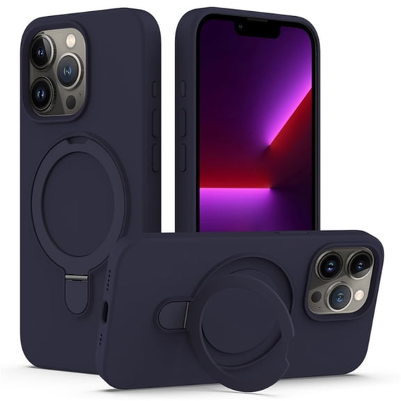 Magnetic Case for iPhone 15 Pro，Compatible with MagSafe Charging with Ring Stand  Heavy-Duty Protection Liquid Silicone Phone Case,Midnight Blue,For iPhone 15 Pro