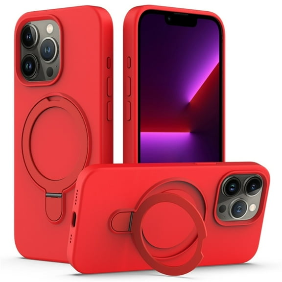 Magnetic Case for iPhone 15 Pro，Compatible with MagSafe Charging with Ring Stand  Heavy-Duty Protection Liquid Silicone Phone Case,Red,For iPhone 15 Pro
