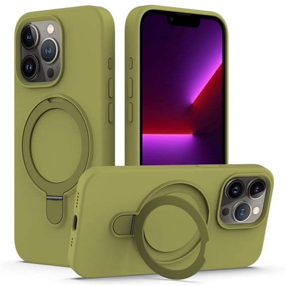 Magnetic Case for iPhone 15 Pro，Compatible with MagSafe Charging with Ring Stand  Heavy-Duty Protection Liquid Silicone Phone Case,Willow Green,For iPhone 15 Pro