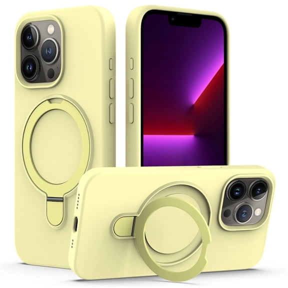 Magnetic Case for iPhone 15 Pro，Compatible with MagSafe Charging with Ring Stand  Heavy-Duty Protection Liquid Silicone Phone Case,Yellow,For iPhone 15 Pro