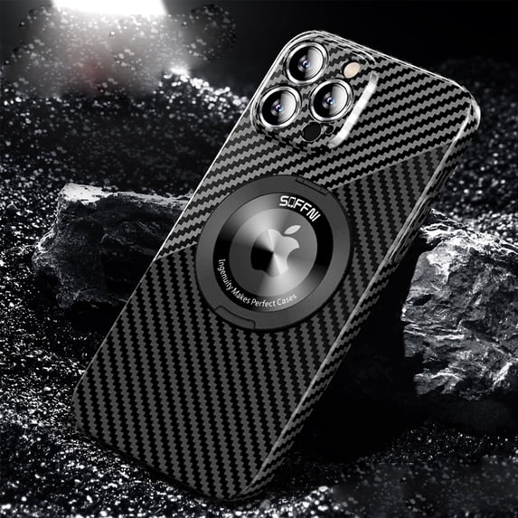 Magnetic Case for iPhone 15 Pro Max with 360 Rotating Ring Kickstand, Aramid Carbon Fiber Ultra-Thin Shockproof Protective Cover Compatible with MagSafe Wireless Charger, Blacksilver