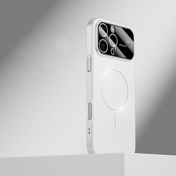 Magnetic Case for iPhone 15 Pro Max with Camera Lens Protector, Shockproof Hard PC Luxury Slim Case with HD Glass Protective Film, Compatible with Mag-Safe for iPhone 15 Pro Max Cover, White