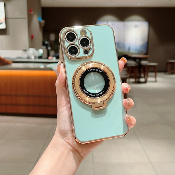 Magnetic Case for iPhone 15 Pro Max Case Compatible with Invisible Stand Kickstand Camera Protection 6D Plating Shockproof Soft Rubber Protective Women Men Phone Case,Turquoise