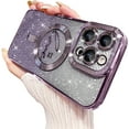 thumbnail image 1 of Magnetic Case for iPhone 15 Pro Max Case,Compatible with MagSafe,Luxury Glitter Plating Heart Camera Protection Shockproof Rubber Soft Protective Case for Women Girls (Purple), 1 of 5