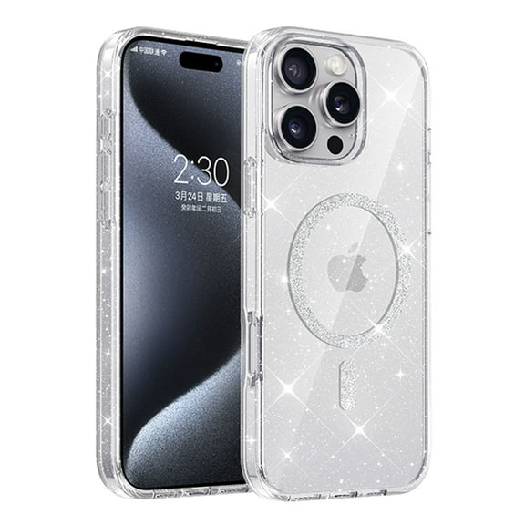 Magnetic Case for iPhone 15 Pro Max Case, Luxury Women Glitter Sparkly Case, [Non-Yellowing Shockproof Protective Cover] [Compatible for MagSafe] Phone Case for iPhone 15 Pro Max - Clear