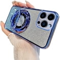 thumbnail image 1 of Magnetic Case for iPhone 15 Pro Max Case Sparkle Cute with Stand Phone Case [Compatible with MagSafe] Slim Glitter Card Shockproof Protective Women Girls Case for iPhone 15 Pro Max Blue YD, 1 of 11