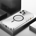 thumbnail image 1 of Magnetic Case for iPhone 15 Pro Max Compatible with MagSafe, Aluminum Alloy Metal Phone Case with Camera Lens Protector, Full Shockproof Secure Buckle Non-Slip Cover for iPhone 15 Pro Max, Silver, 1 of 7