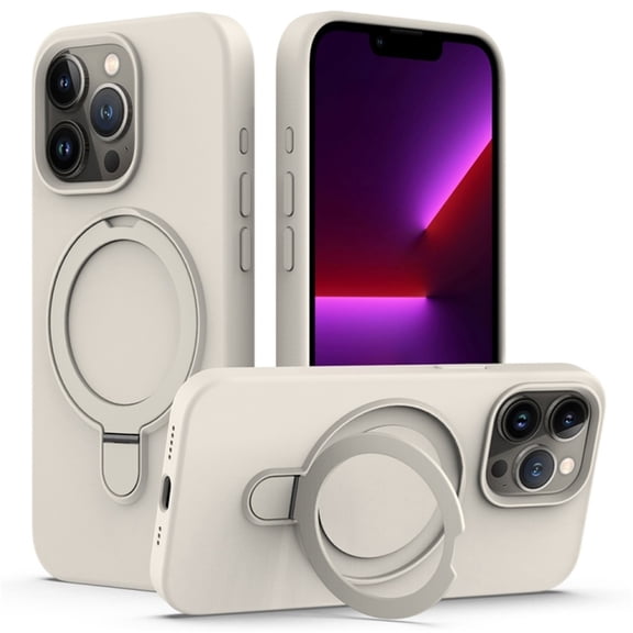 Magnetic Case for iPhone 15 Pro Max，Compatible with MagSafe Charging with Ring Stand  Heavy-Duty Protection Liquid Silicone Phone Case,Antique White,For iPhone 15 Pro Max
