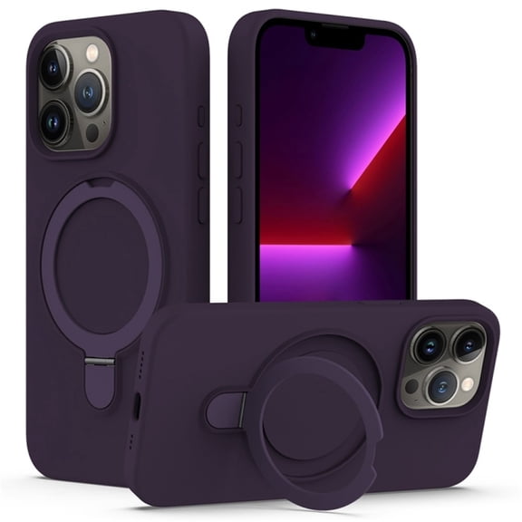 Magnetic Case for iPhone 15 Pro Max，Compatible with MagSafe Charging with Ring Stand  Heavy-Duty Protection Liquid Silicone Phone Case,Purple,For iPhone 15 Pro Max