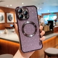 thumbnail image 1 of Magnetic Case for iPhone 15 Pro Max, [Compatible with MagSafe] Non-Yellowing Glitter Shining Paper Clear Case for Women Girls, Rugged Shockproof Protection Phone Cover for iPhone 15 Pro Max,Darkpurple, 1 of 7