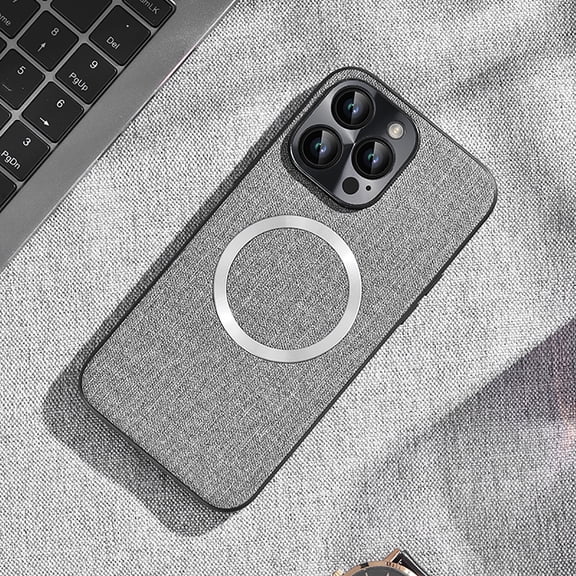 Magnetic Case For iPhone 15 Pro Max Compatible with MagSafe, Premium Fine Woven Fabric Texture Slim Shockproof PU Leather Wireless Charging Cover Anti-Fingerprint Women Men,Gray