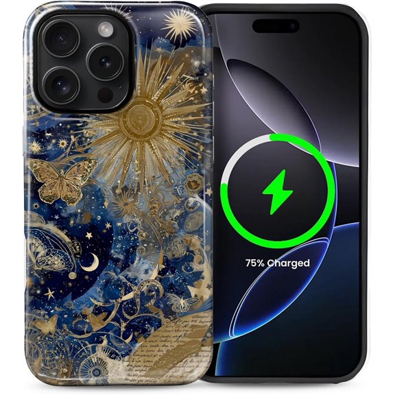 Magnetic Case for iPhone 15 Pro Max, Compatible with Magsafe PC Hard Shell & Silicone Inner Bumper Anti-Scratch Full-Body Cover Shockproof Slim Design Abstract Cosmic Sun Star Galaxy