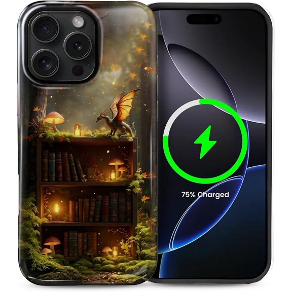 Magnetic Case for iPhone 15 Pro Max, Dragons Glowing Mushrooms Case forest Compatible with MagSafe Hybrid Dual Protection Soft TPU Hard PC Shockproof Anti-Scratch Cover Men Women Stylish Phone Case