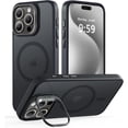 thumbnail image 1 of Magnetic Case for iPhone 15 Pro Max with Kicstand, Compatible with Magsafe, Built-in Camera Stash Stand, Military Protection, Skin Feeling Phone Case for iPhone 15 Pro Max, Black, 1 of 13