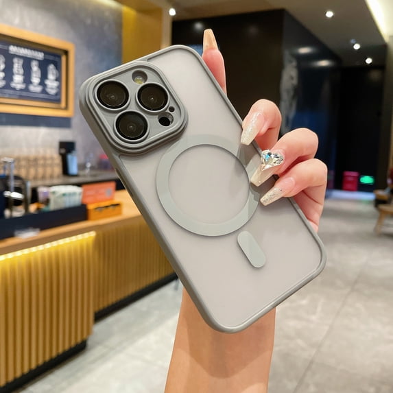 Magnetic Case for iPhone 15 Pro Phone Case, Shockproof TPU Bumper Luxury Design with Camera Lens Protector, Compatible with Mag-Safe for iPhone 15 Pro Hard PC Anti-Scratch Phone Cover, Gray