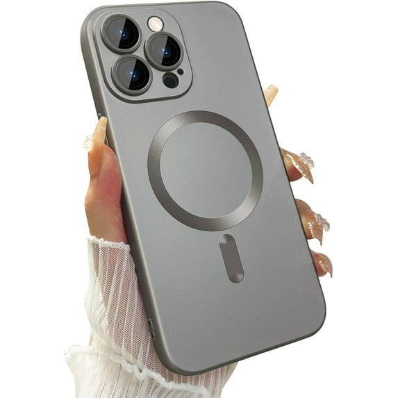 Magnetic Case for iPhone 15 Pro Phone Case for Women, Cute Matte Luxury Metallic Luster Design with Camera Lens Protector, Compatible with Magsafe Case for iPhone 15 Pro 6.1"-Titanium Gray