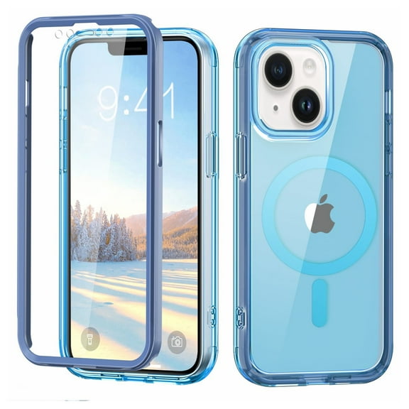 Magnetic Case for iPhone 15, [with Screen Protector][100% Screen Sensitivity][Compatible with MagSafe] Full Body Shockproof Cell Phone Case Cover for iPhone 15 - Blue