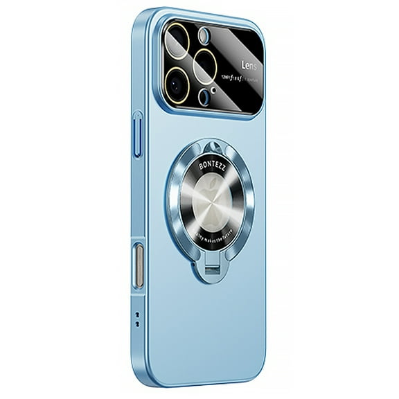 Magnetic Case for iPhone 16 with Big Window Glass Lens Camera Full Protector [Compatible with Magsafe] Shockproof Logo View Hidden Kickstand PC Slim Phone Case for Women Men,Blue