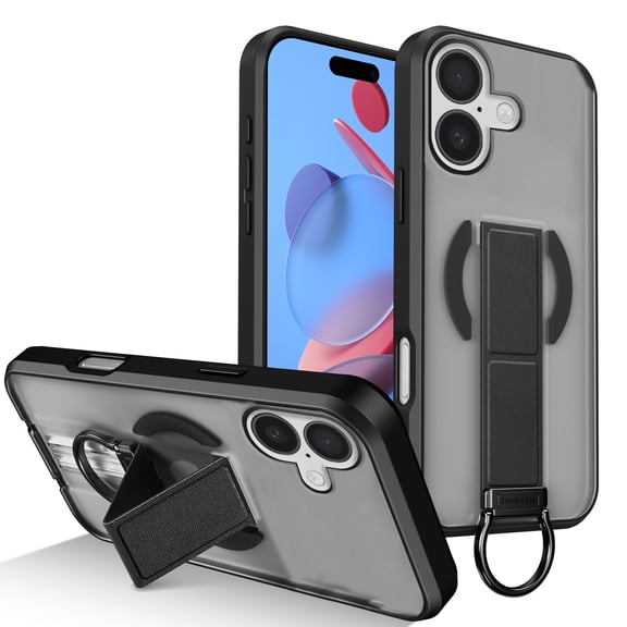 Magnetic Case for iPhone 16, [Built-in Kickstand] [Compatible with Mag-Safe] Slim Skin-Feel Shockproof Phone Cover with Anti-Drop Secure Ring Grip for iPhone 16, Black