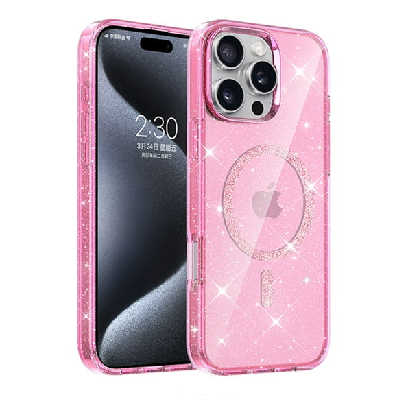 Magnetic Case for iPhone 16 Case, Luxury Women Glitter Sparkly Case, [Non-Yellowing Shockproof Protective Cover] [Compatible for MagSafe] Phone Case for iPhone 16 - Pink