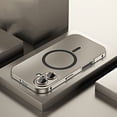 thumbnail image 1 of Magnetic Case for iPhone 16 Compatible with Mag-Safe, Aluminum Alloy Metal Phone Case with Camera Lens Protector, Shockproof Secure Buckle Non-Slip Cover for iPhone 16, Titanium, 1 of 10