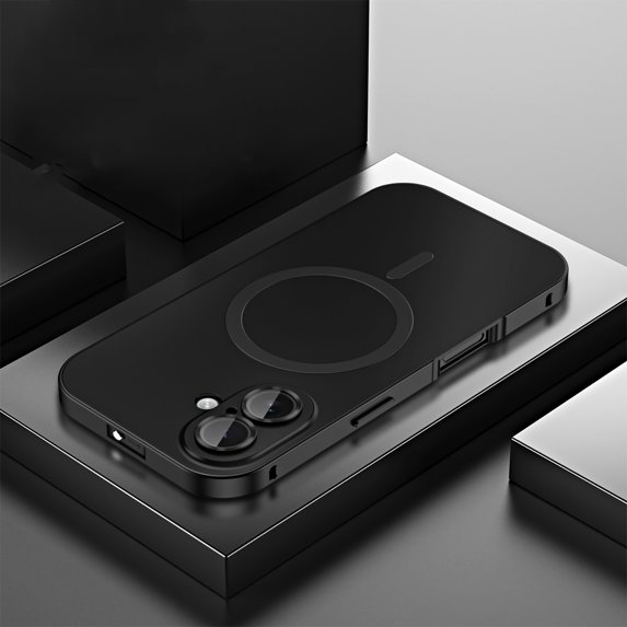 Magnetic Case for iPhone 16 Compatible with Mag-Safe, Aluminum Alloy Metal Phone Case with Camera Lens Protector, Shockproof Secure Buckle Non-Slip Cover for iPhone 16, Titaniumblack
