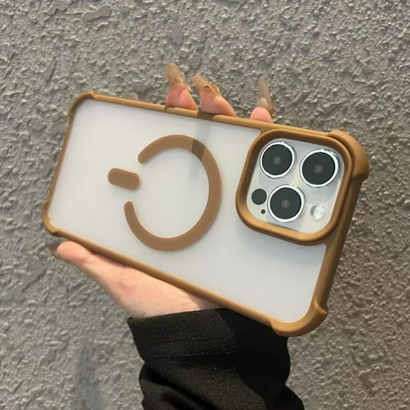 Magnetic Case for iPhone 16, Compatible with Mag-Safe, Raised Corners Shockproof Military Grade Drop Protection Translucent Slim Rugged Phone Cover for iPhone 16, Brown