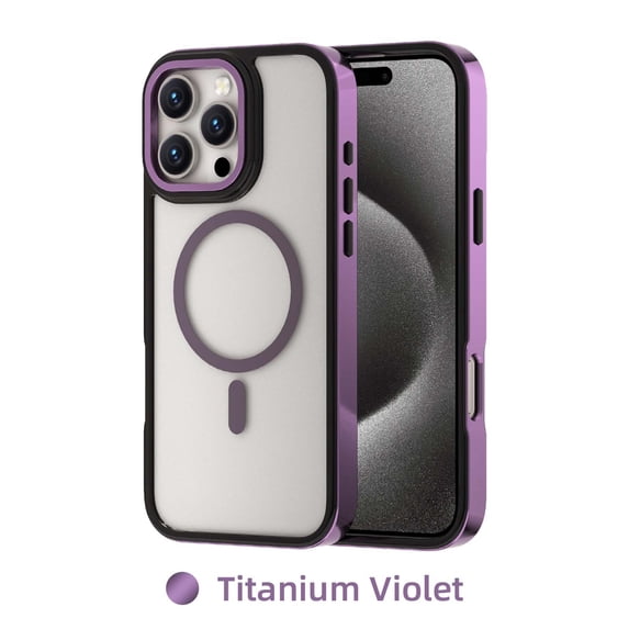 Magnetic Case for iPhone 16 Compatible with MagSafe & Magnetic Car Phone Mount,Anti-Fingerprint TPU Thin Phone Cover Protective Aluminum Alloy Edge + TPU Bumper Shockproof Case,Purple