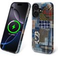 thumbnail image 1 of Magnetic Case for iPhone 16, Compatible with Magsafe Hybrid Heavy Duty 2 in 1 Full Body Rugged Shockproof Protection Glossy Case for iPhone 16 Vintage Plaid Patchwork, 1 of 7