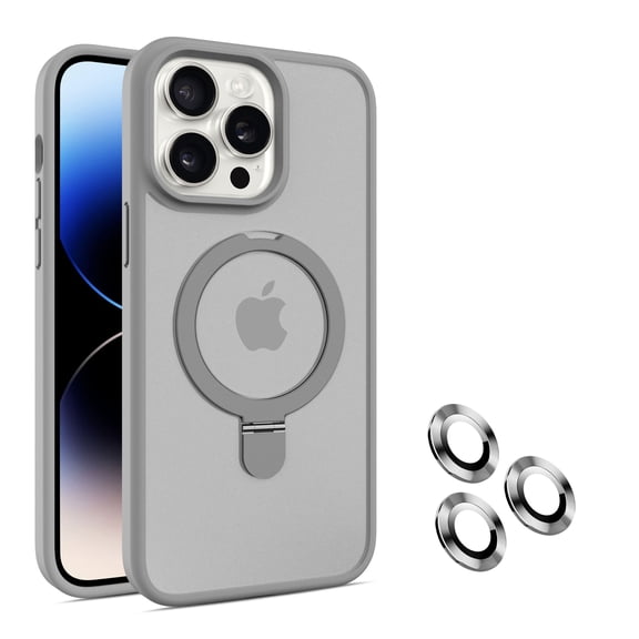 Magnetic Case for iPhone 16, [Compatible with Magsafe] with Stand, Camera Lens Protector Shockproof Slim Crystal Clear Phone Case for Men Women for iPhone 16, Gray