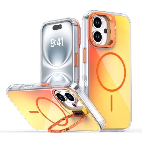 Magnetic Case for iPhone 16, Luxury Camera Cover Bracket Anti-Yellowing Anti-Scratch Lightweight Ultra Slim Colorful Elegant Drop Protective Wireless Charging Phone Cover, Gold