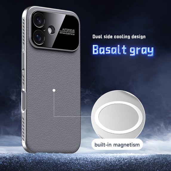 Magnetic Case for iPhone 16, Plain PU Leather Cover Support Wireless Charging, Heat Dissipation Drop Protection Shockproof Shell Protective Phone Case for iPhone 16, Gray