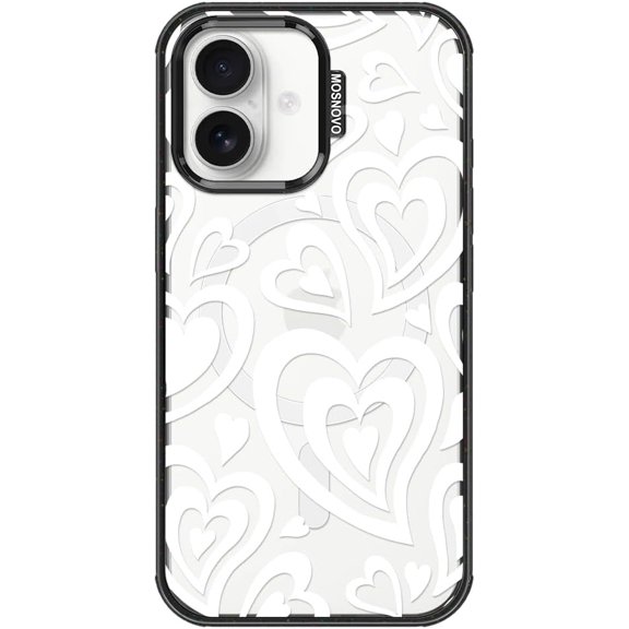 Magnetic Case for iPhone 16 Plus, 10ft Military-Grade Protection, Compatible with Magsafe, Shockproof Phone Case for iPhone 16 Plus - Twist Heart - Clear Black