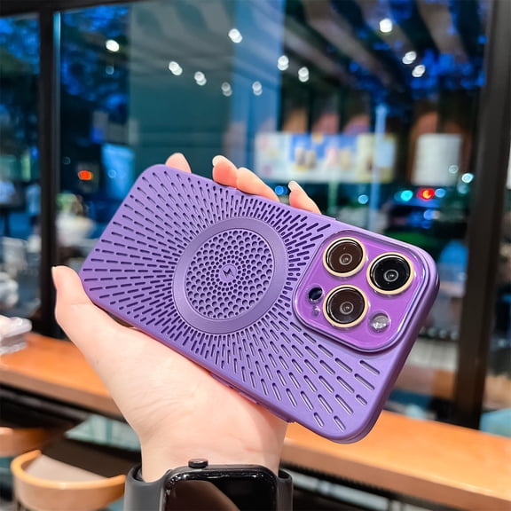 Magnetic Case For iPhone 16 Plus, Breathable Mesh Heat Dissipation Design, Shockproof Slim Protective Cover with Electroplated Frame, Compatible with MagSafe Wireless Charging,Darkpurple