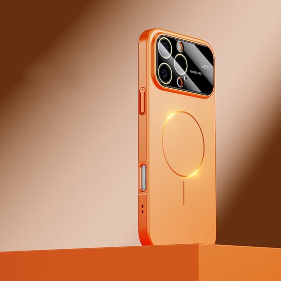 Magnetic Case for iPhone 16 Plus with Camera Lens Protector, Shockproof Hard PC Luxury Slim Case with HD Glass Protective Film, Compatible with Mag-Safe for iPhone 16 Plus Cover, Orange