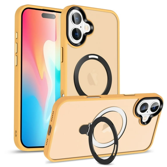 Magnetic Case for iPhone 16 Plus Case Stand & Ring Holder Compatible with MagSafe Shockproof Anti-Scratch Anti-fall Kickstand Thin Fit Phone Case Cover for iPhone 16 Plus,Orange