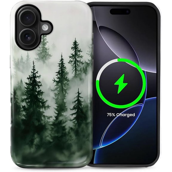 Magnetic Case for iPhone 16 Plus, Case forest Green Trees Camping Design Compatible with MagSafe Hybrid Dual Protection Soft TPU Hard PC Shockproof Anti-Scratch Cover Men Women Stylish Phone Case