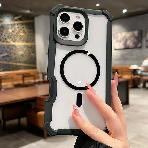 Magnetic Case for iPhone 16 Plus, Compatible with MagSafe, Thin Fit Shockproof Phone Bumper Cover, Solid Color Matte TPU Frame, Protective Anti-Scratch Clear Back, for iPhone 16 Plus, Black